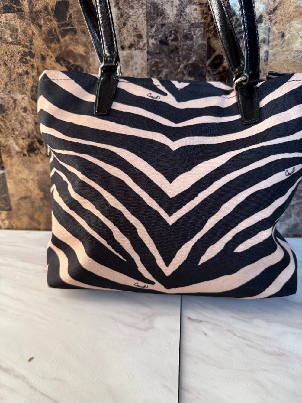 Coach Signature Zebra Shoulder Tote Bag - Picture 9 of 9